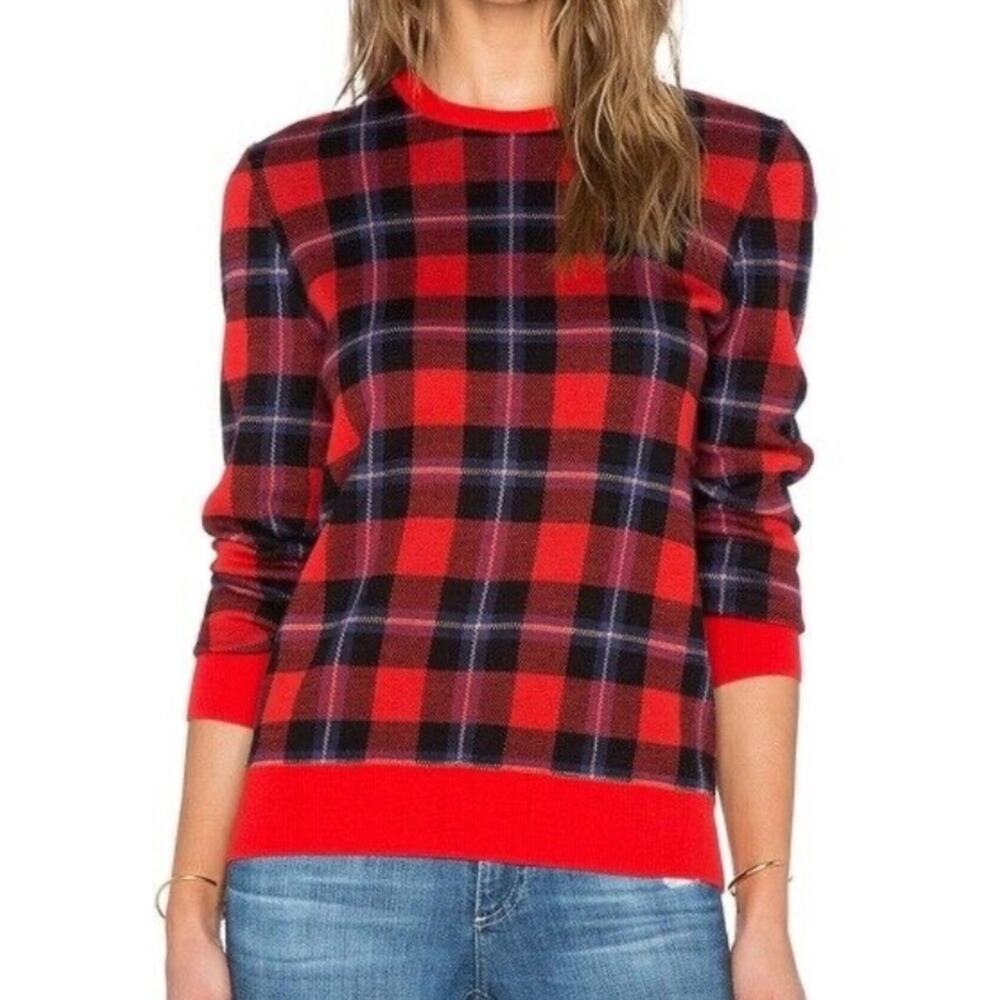 Equipment Femme Shane Intarsia Wool Plaid Sweater Size Medium